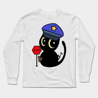 Funny Black Cat Policeman Long Sleeve T-Shirt